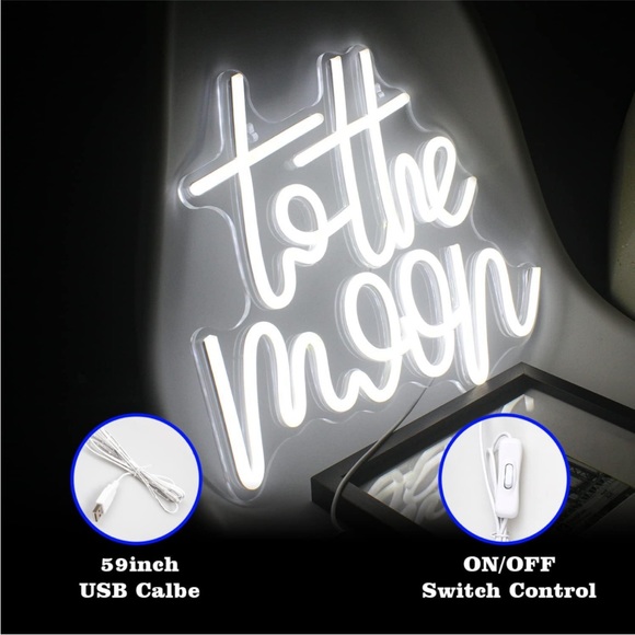To The Moon White Neon Light Wall Shelf Party Bedroom Decoration Gift/Present - Picture 5 of 7